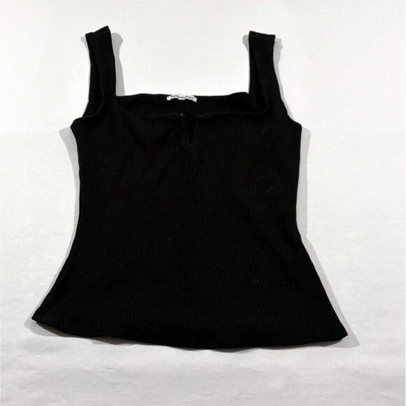 Reformation Ossie Black Tank Womens Ribbed Knit Square Neck Sleeveless Top S USA - Picture 1 of 9